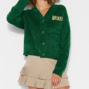 Katie Kime Emerald Green Wicked Logo Graphic Cardigan:
